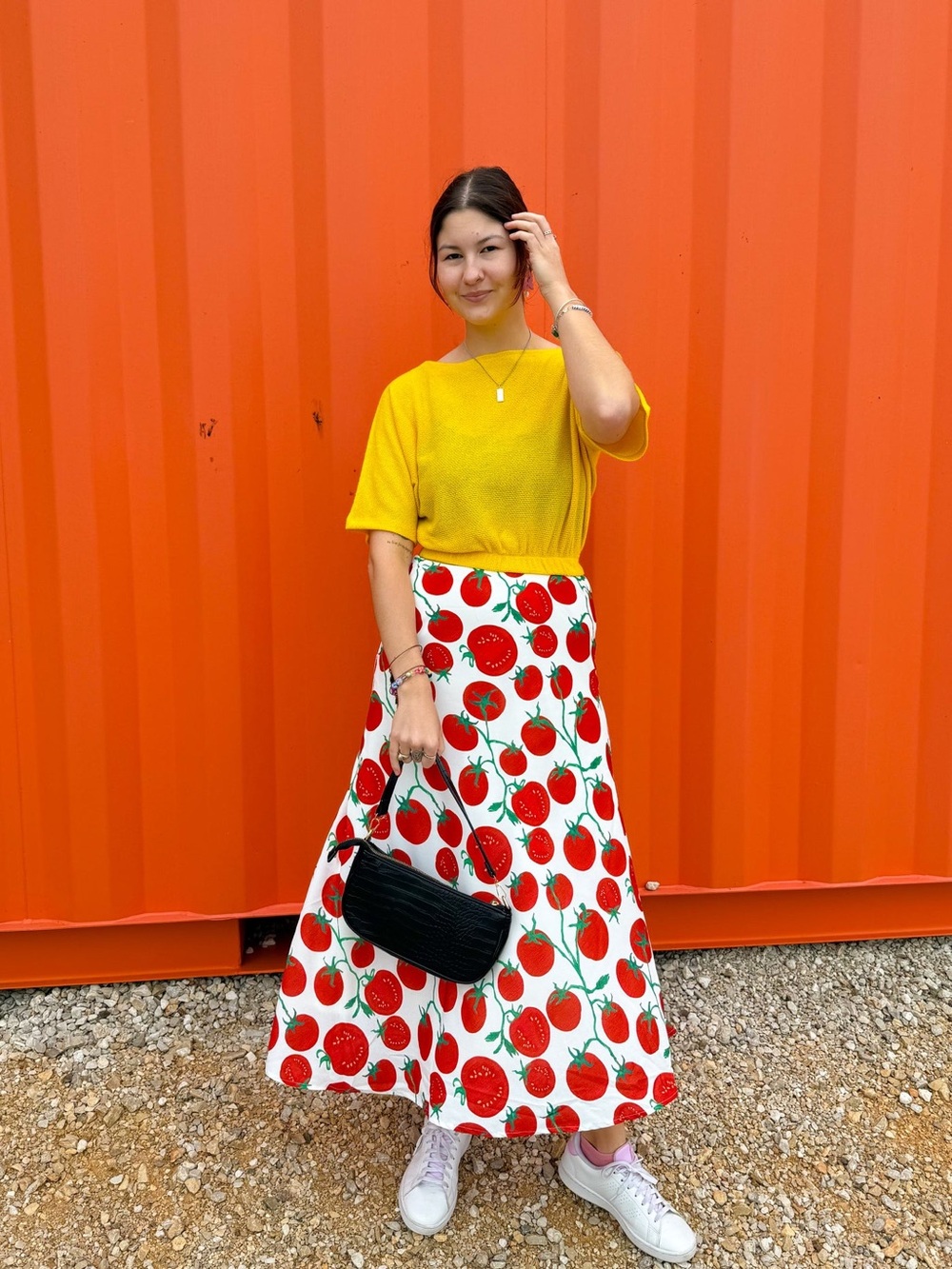 Tomato Print Midi Skirt